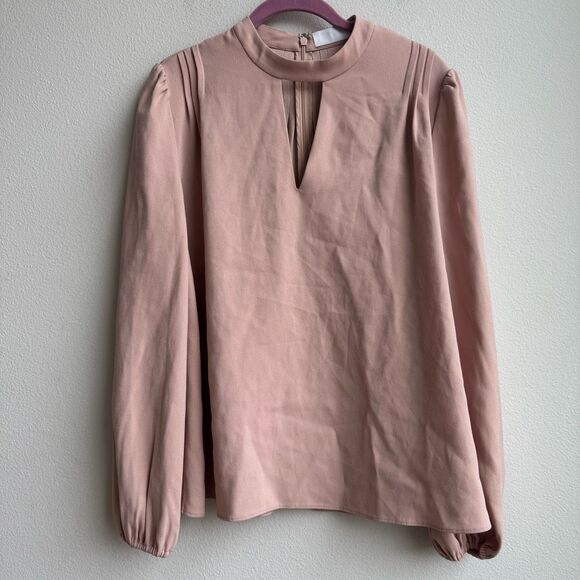 CO Collection Japanese Fabric Puff Sleeve Blush Pink Keyhole Blouse Size Medium - Picture 1 of 7